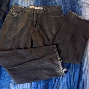 Ecko vintage y2k distressed jeans, Great street wear piece, design on pocket:)